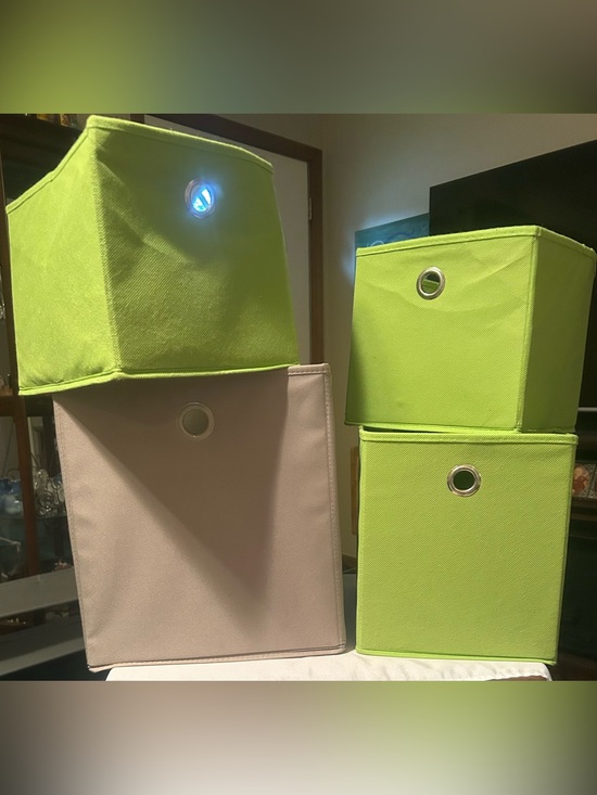 Unbranded Other - Lime Green and Beige Collapsible Fabric Storage Bins with Grommet Handles